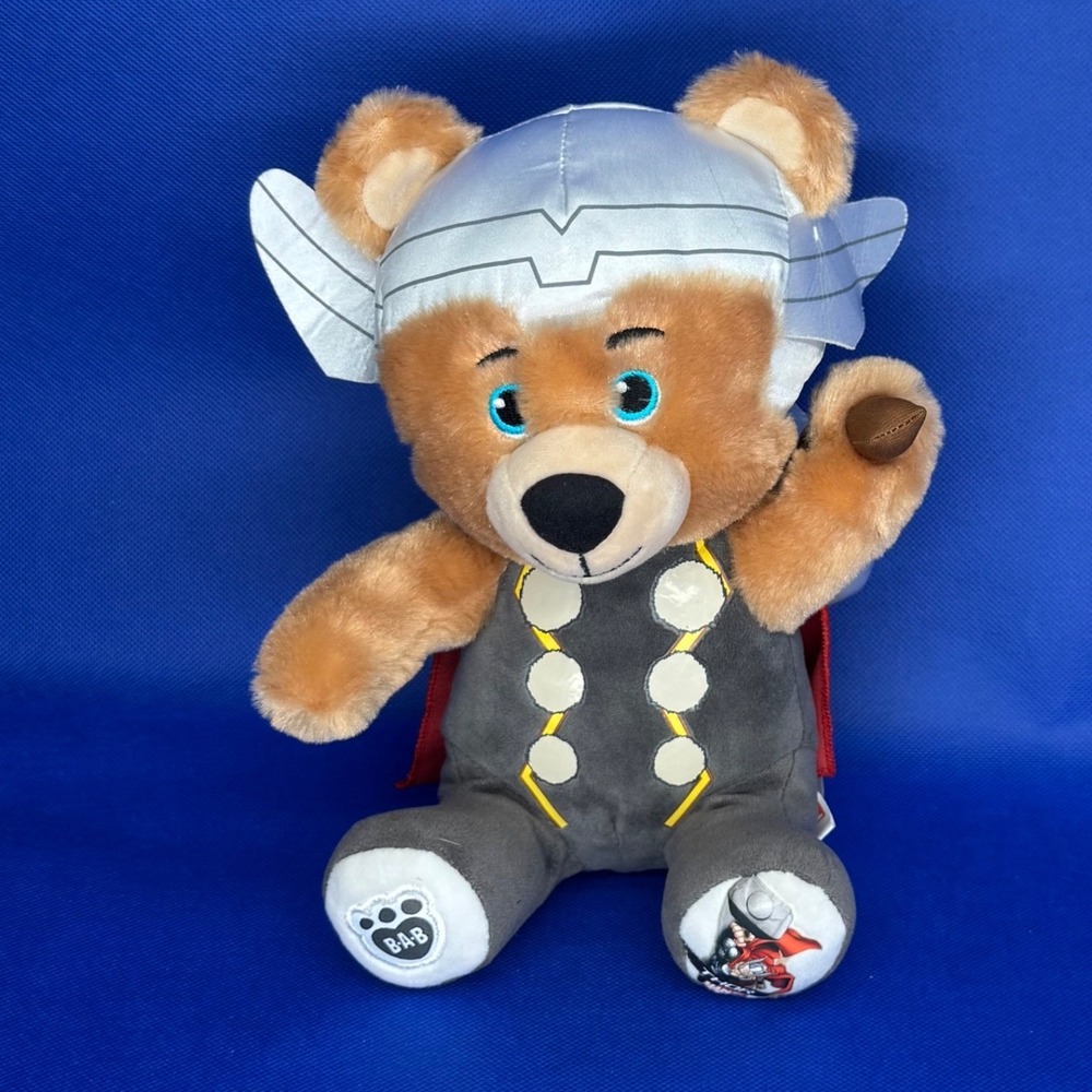 Build-A-Bear Workshop Marvel Thor Plush Teddy Bear Avengers Cape Hammer Helmet